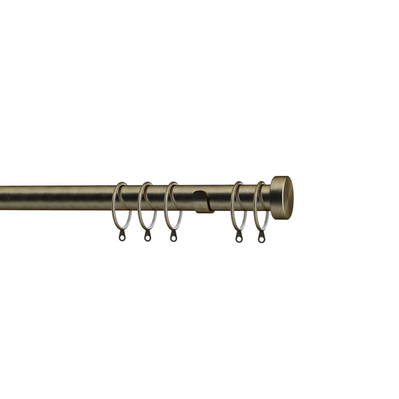 Stud End Cap Fixed Complete Single Curtain Pole and Hardware Set, 6cm H x 152cm W x 2.8cm D, Antique Brass