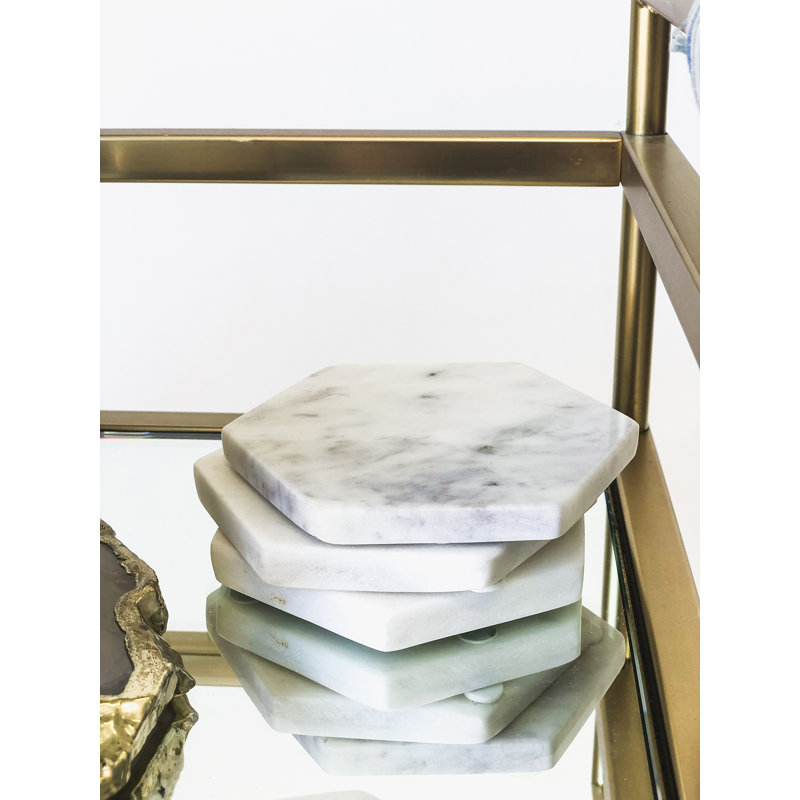Marble Hexagon 4 Piece Coaster Set