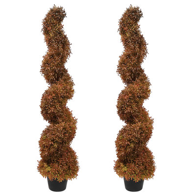 48 in. Artificial Spiral Topiary Tree in Black Pot, Indoor/Outdoor Faux Plant for Fall Autumn Porch Entryway Decor
