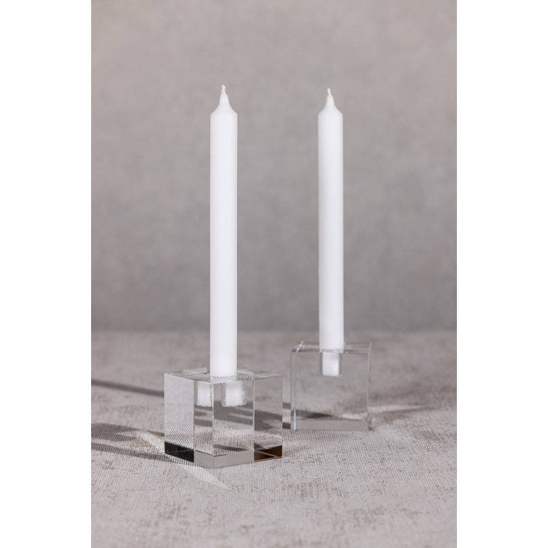 Romy Decorative Crystal Glass Taper Candle Holder, Cube, Clear
