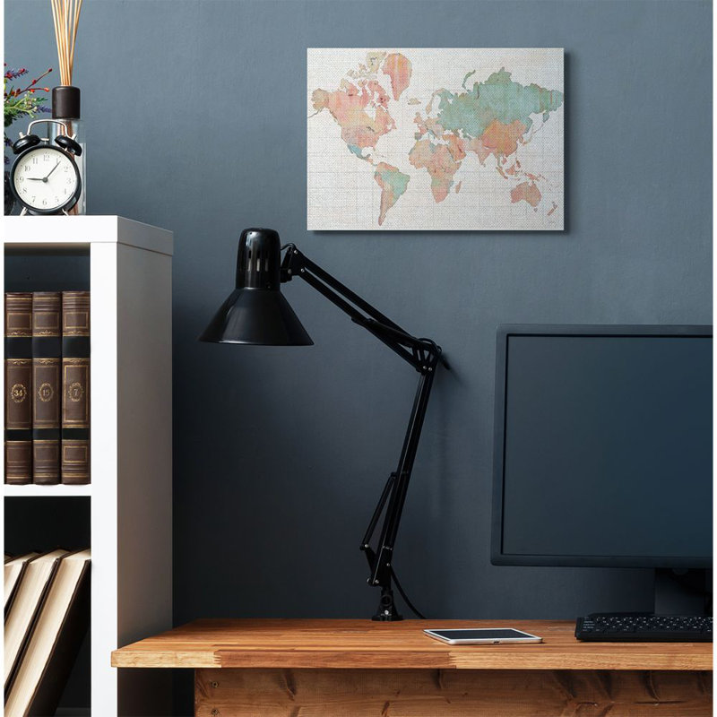 «World Map», reproduction, Toile tendue, H 16 po x l 20 po x P 1,5 po