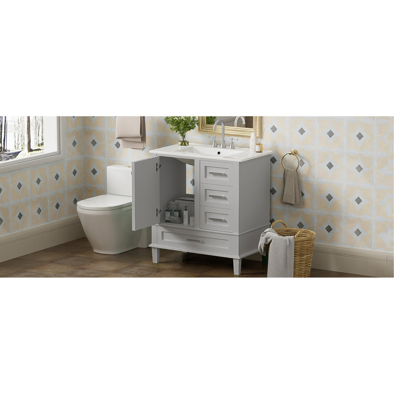 Meuble-lavabo de qualité supérieure avec rangement abondant et design élégant, Gris