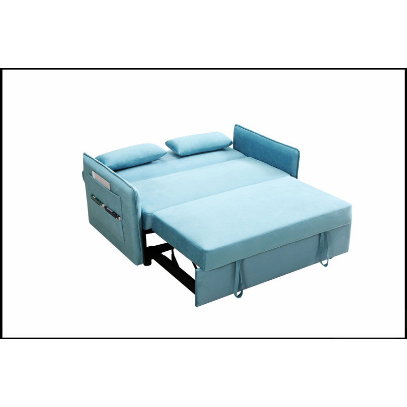 Adjustable Pull Out Bed Lounge Chair with 2 Side Pockets, 2 Pillows