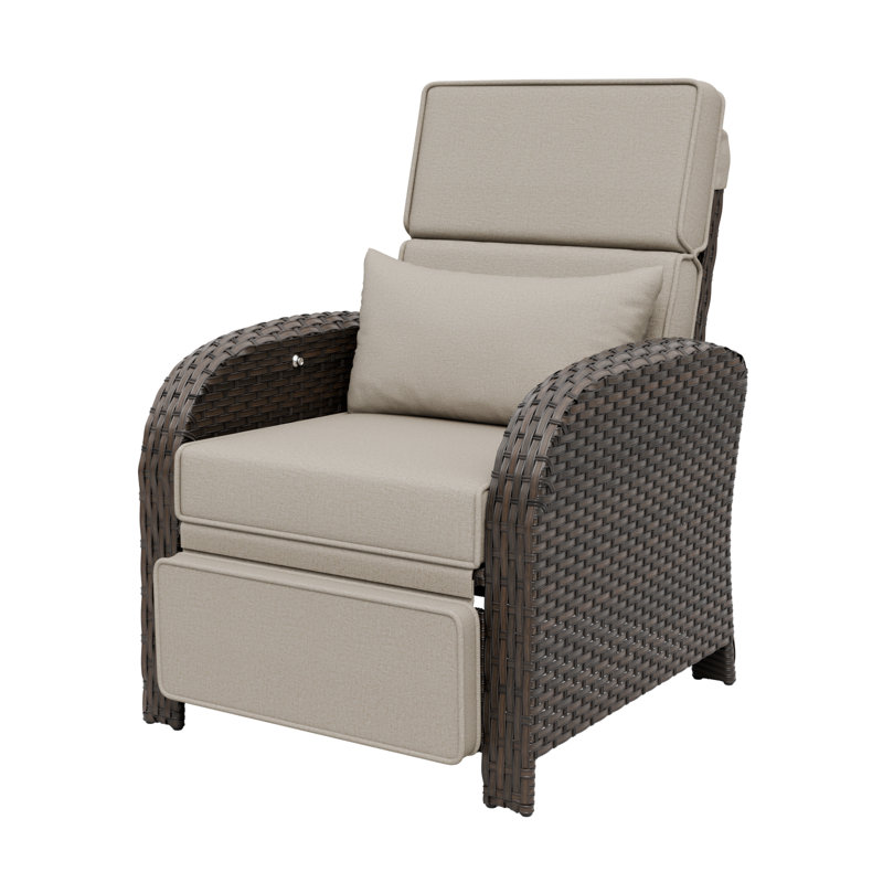 Chaise de patio inclinable avec dossier et repose-pieds réglables, chaise longue d'extérieur toutes saisons, Beige