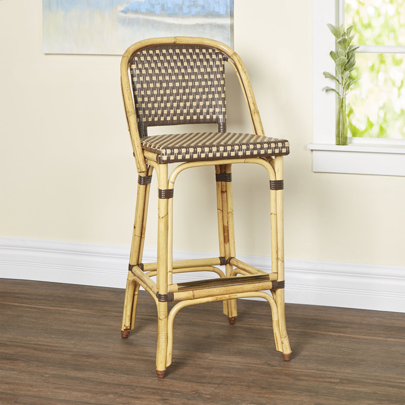 Euporie 28" High Woven Rattan Bar Stool, Brown