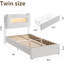 Structure de lit simple à DEL avec tête de lit à 2 niveaux, lit plateforme tapissier avec station de charge et tiroir de rangement, support de lattes en bois robuste, aucun sommier requis, beige-2062518244-2062518246