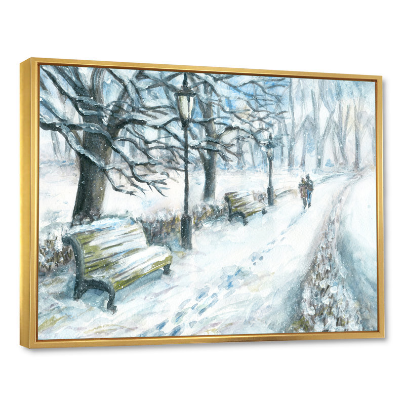 Winter Park At Christmas - reproduction de cadre flottant sur toile, H 16 po x l 32 po x P 1 po, Cadre flottant doré