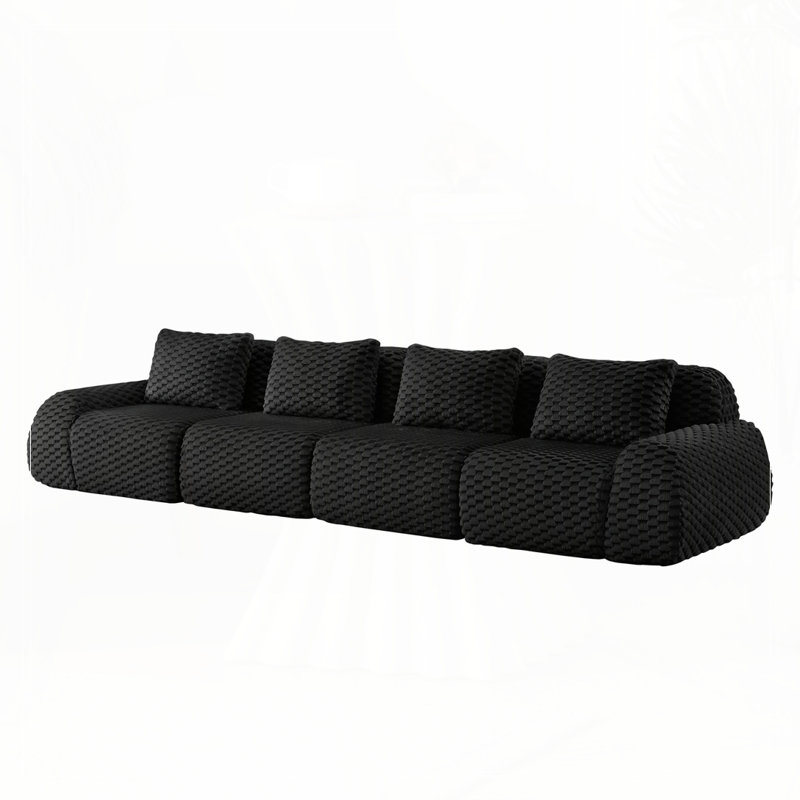 Canapé modulaire modulaire pour le salon, tissu en flanelle, très texturé, canapé 4 places surdimensionné, Noir