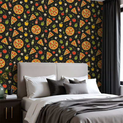 Peel and Stick Wallpaper Pizza restaurant menu interior Wall Mural 23.6"W x 118"H Self Adhesive Removable Wall Paper Renter Friendly Wallpaper for Nursery Bedroom Cabinets