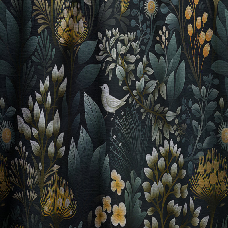 Motif botanique vert forêt III - rideau en velours bohémien - obscurcissant - 1 panneau, L 52 po x L 84 po