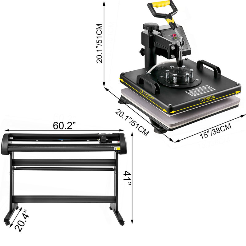 Machine de sublimation 15 po x 15 po avec presse à chaleur 8 en 1 + coupe de vinyle / traceur de 53 po