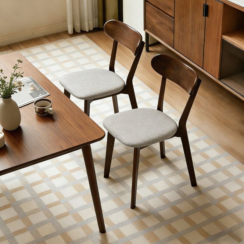 Ensemble de 2 chaises de salle à manger modernes en bois massif de style Mid-Century avec coussin rembourré, dossier incurvé et repose-pieds réglables