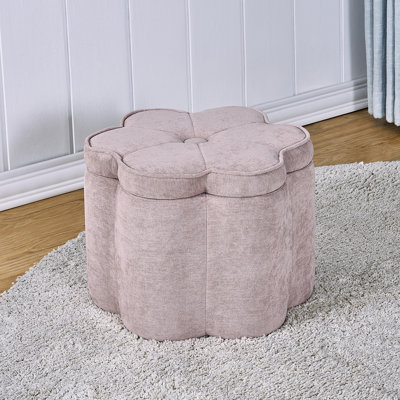 Pink Upholstered Flower Ottoman With Storage