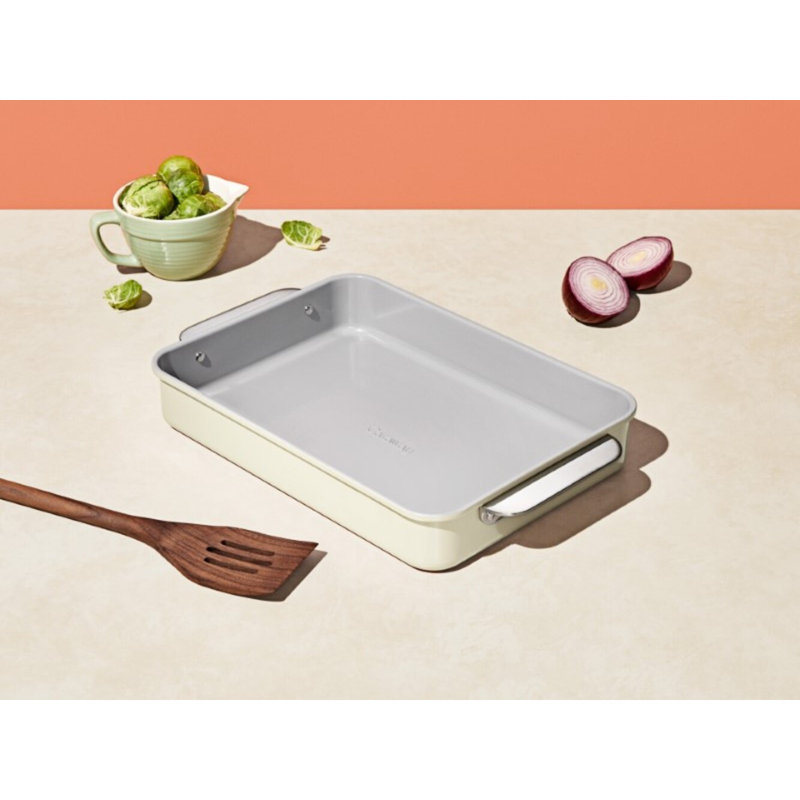 Caraway Poêle rectangulaire antiadhésive en céramique avec poignées, Crème