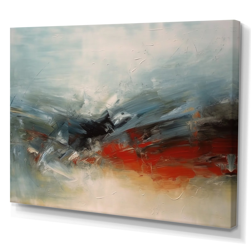 Une pensée de son abstrait en bleu et rouge - reproduction d'art abstrait, H 24 po x l 32 po x P 1 po, Toile tendue