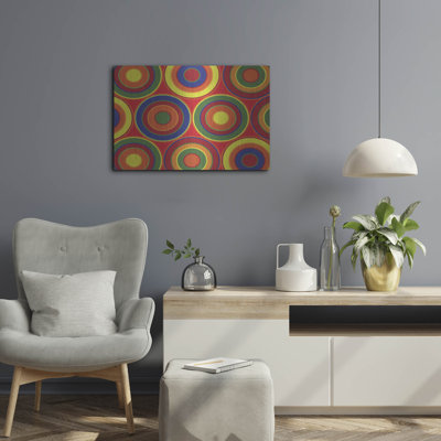 George Oliver «Circles Abstract On Red» par Ron Magnes, art mural en métal