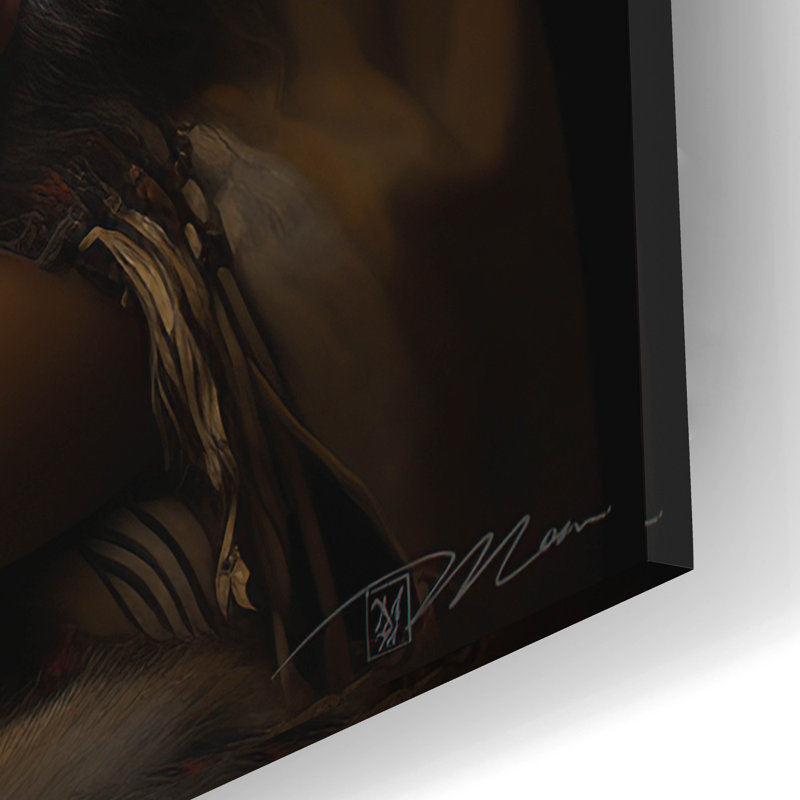 Art mural en verre épique «Native American Child With Wolf Cub 2» par Momart, H 16 po x l 12 po x P 0,13 po
