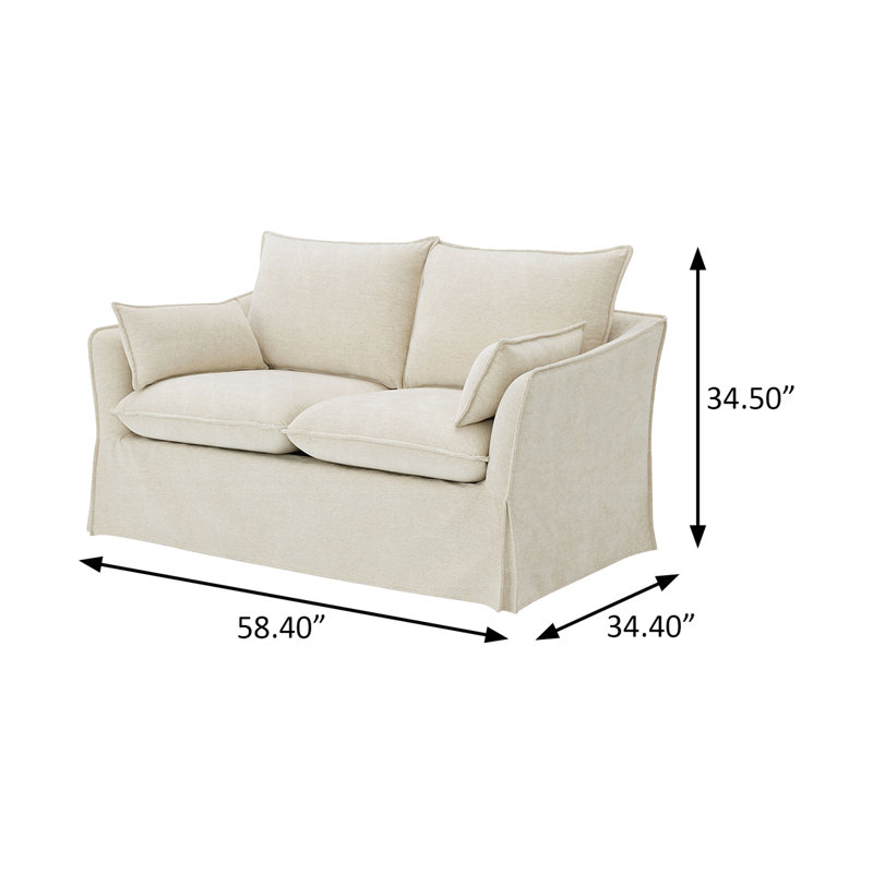 Canapé deux places de 148 cm de large avec 2 coussins, lin beige