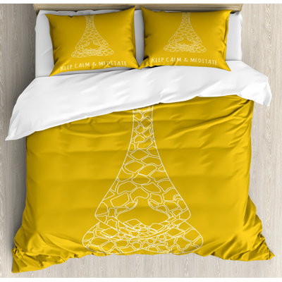 Ambesonne Keep Calm Duvet Cover Set, Meditating Giraffe, Calking, Earth Yellow White -  nev_54182_calking