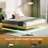 King Oak Floating Bed Frame With Wave Curve Wood Texture, Led Lighting, Heavy Duty Metal Slats, No Box Spring, Multi - Function Lights Colored Size Frame, Lighting System, Invisible Suspension, Sound-742716446-742716447