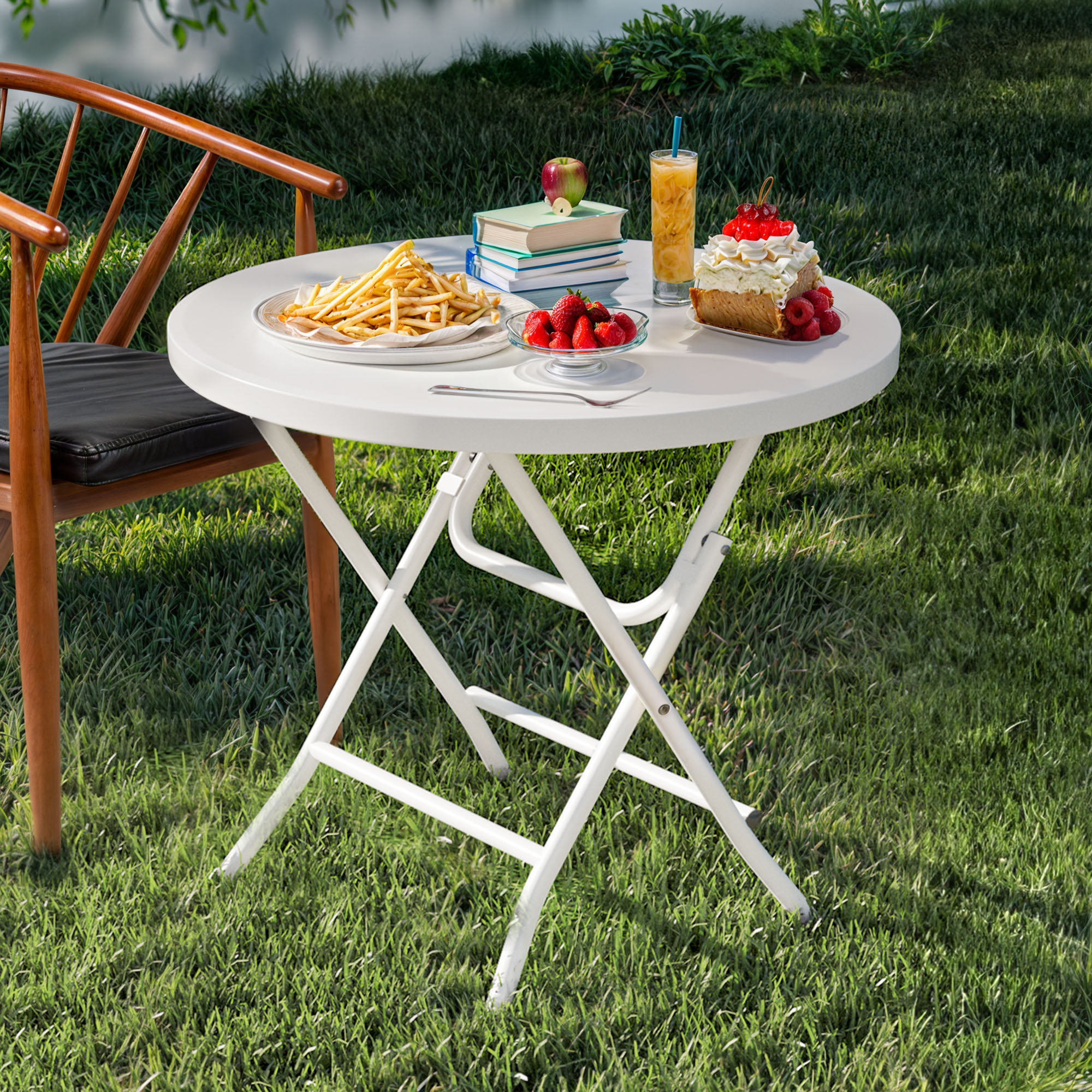 Ebern Designs Jarmal Round 32'' Outdoor Picnic Table | Wayfair