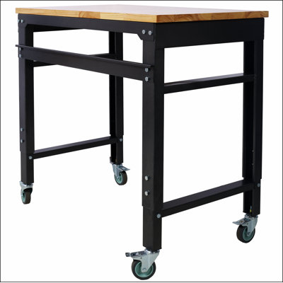 Workbench - 35" Wide Rolling Workbenches for Garage - Adjustable Height, Workshop Tool Bench, Metal with rubber Wood Top ,Black Hammertone leg