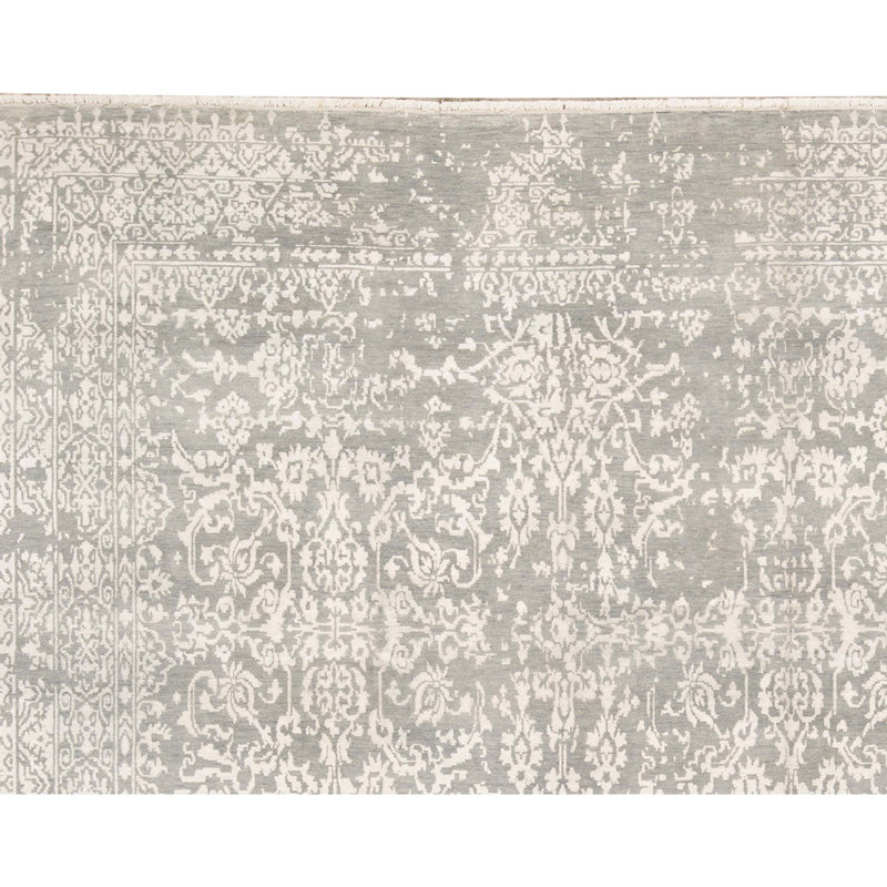 Tapis bleu et argent noué à la main de haute qualité