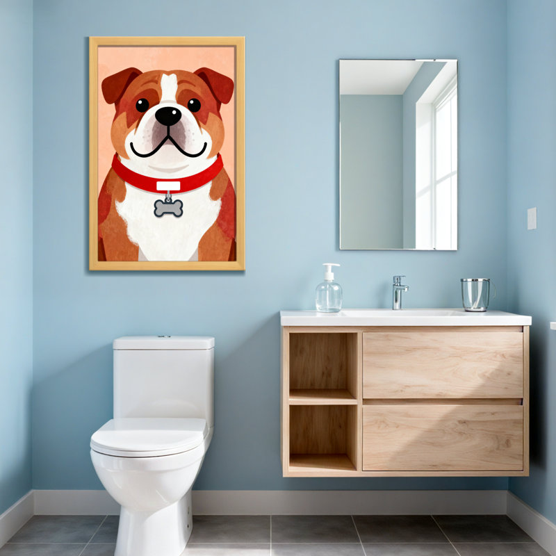 Animaux, bouledogue avec collier rouge et étiquette en os, H 36 po x l 24 po, Toile tendue, Ne s’applique pas