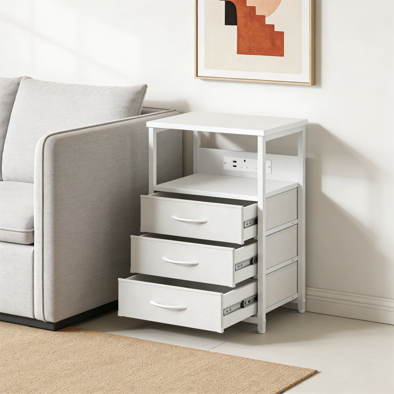 40cm W Metal Bedside Table, White