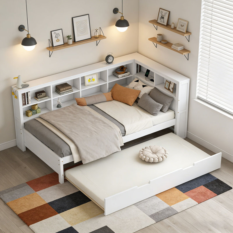 Wooden Daybed With Twin Size Trundle, Twin, White