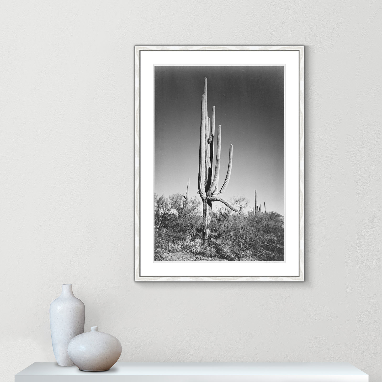 Saguaro National Monument Print by Ansel Adams, 35.5" H x 25.5" W x 0.75" D, White