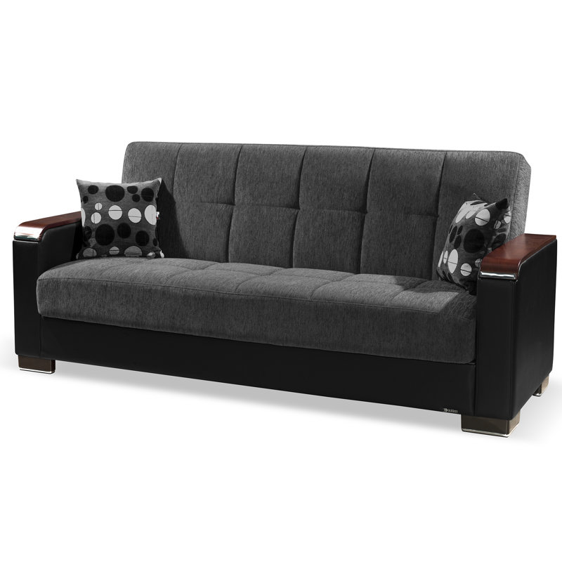 Annalease 89 in. Fabric 3-Seater Twin 3-in-1 Sleeper Sofa Bed with Storage, Chenille Dark Gray/Black