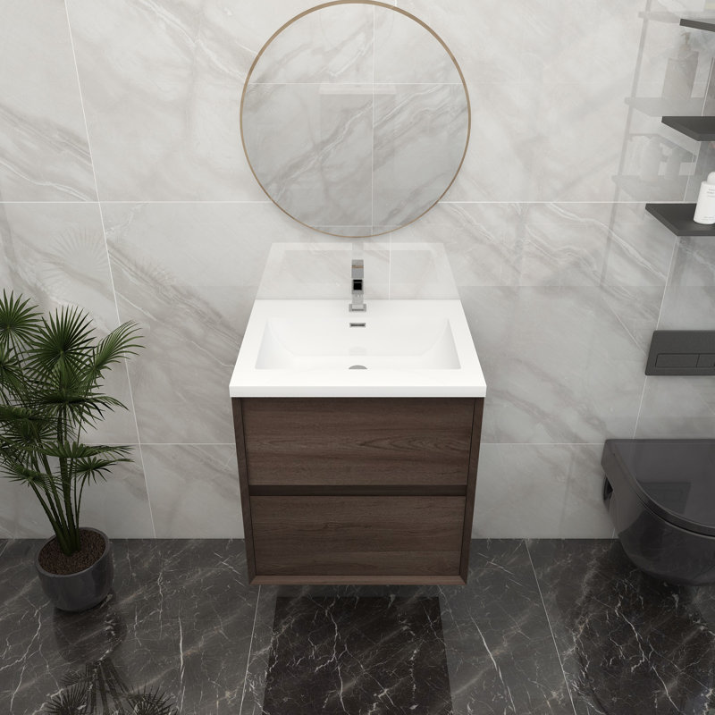 23.4'' Single Bathroom Vanity with Acrylic Top, Red Oak