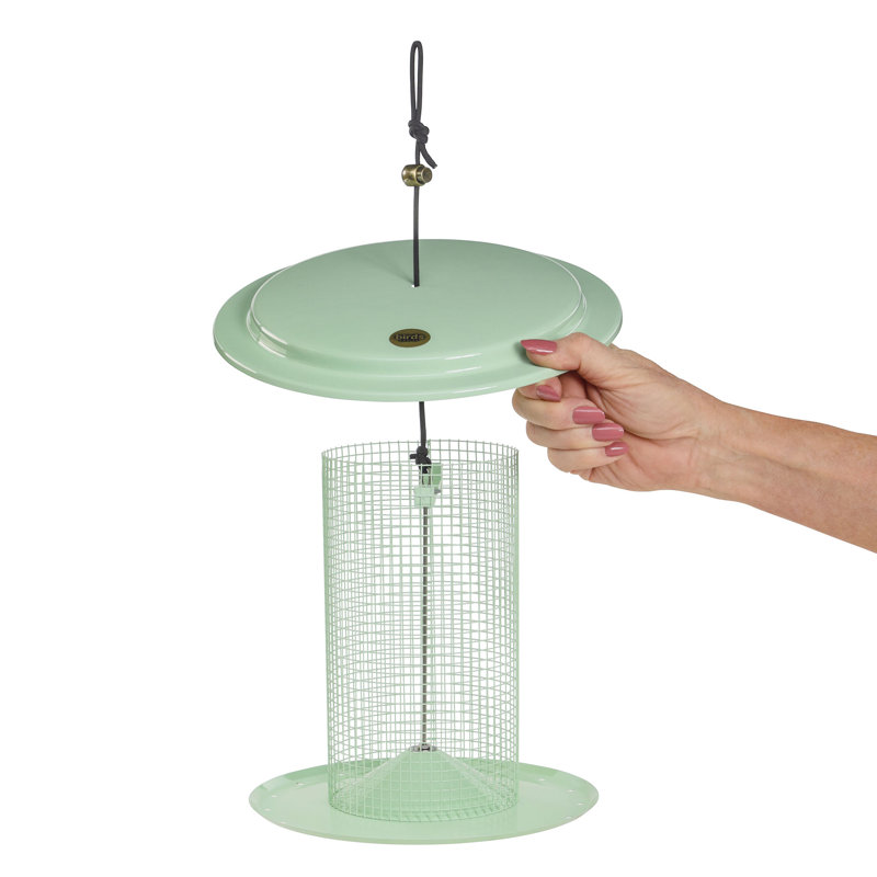 Sage Green Metal Hanging Tube Bird Feeder, 9.5 Inches
