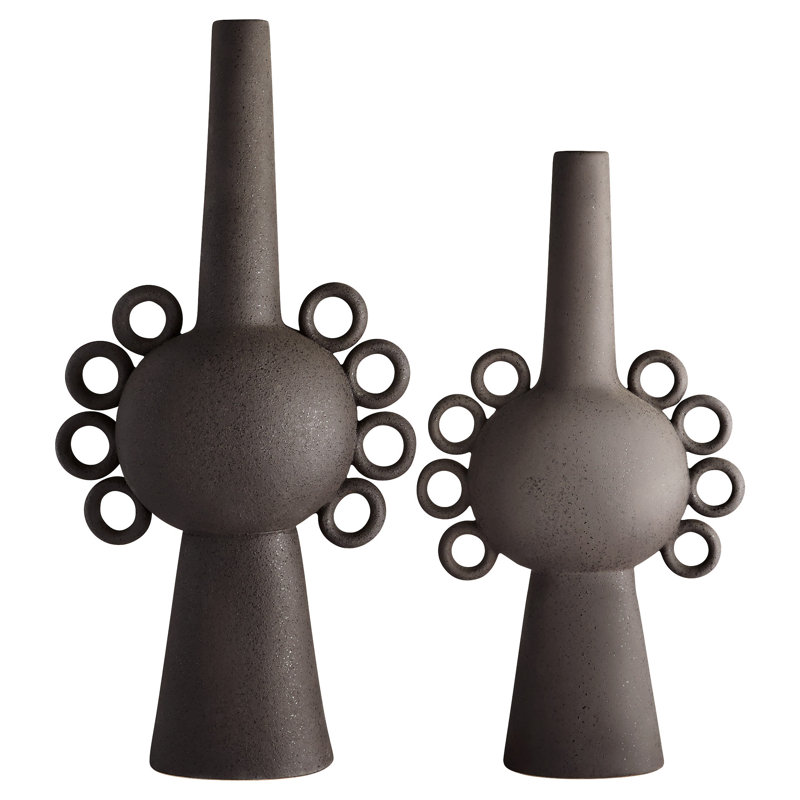 Ringlets Handcrafted Ceramic Table Vase, 22.5" H x 10.75" W x 5" D, Black
