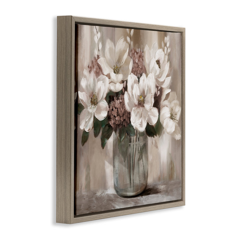 Cadre flottant ivoire Magnolias, design par Nan, H 25 po x l 25 po, Montalcino orme flottant encadré