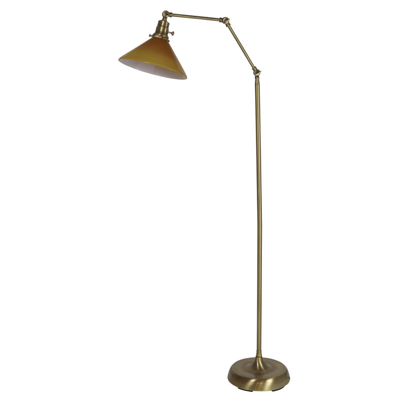 Otis Swing Arm Floor Lamp, Antique Brass, Amber