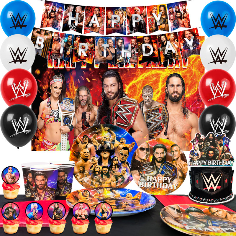 Ensemble de décorations de fête d'anniversaire de la WWE, 112 pièces d'articles de fête et de vaisselle pour enfants de la WWE