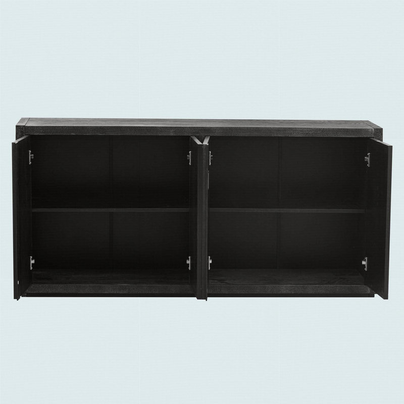 Caractéristiques distinctives d'un buffet d'armoire à quatre portes avec placage de frêne, Noir