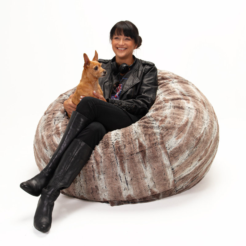 Saxx 4 Ft Plush Round Bean Bag - Premium Luxe Faux Fur, Mountain Fox