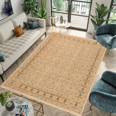 Tapis beige / brun en laine noué à la main de style oriental Silke 8 pi 2 po x 9 pi 11 po
