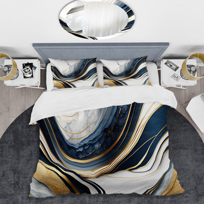 Ensemble de housse de couette Abstract Geode Waves Blue and Gold III BeddingMicrofiber / Polyester