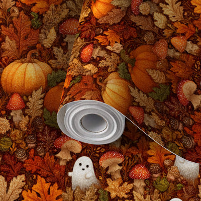 Papier peint auto-adhésif à peler et à coller avec champignon citrouille fantôme d'automne adhésif et amovible 24 po x 118 po (60 x 300 cm)