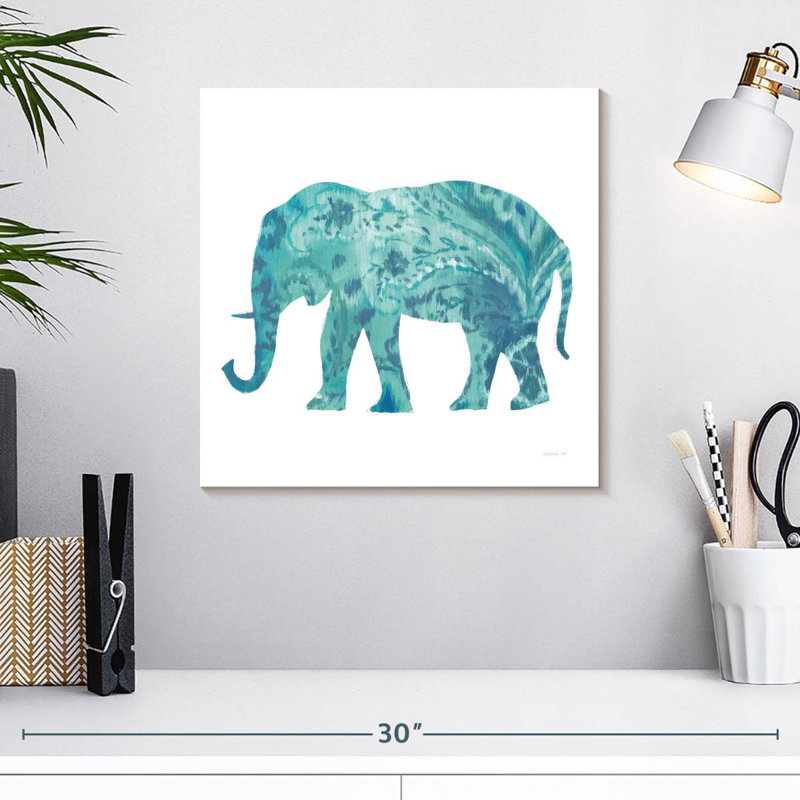 Brampt Boho Teal Elephant II, 16" H x 16" W
