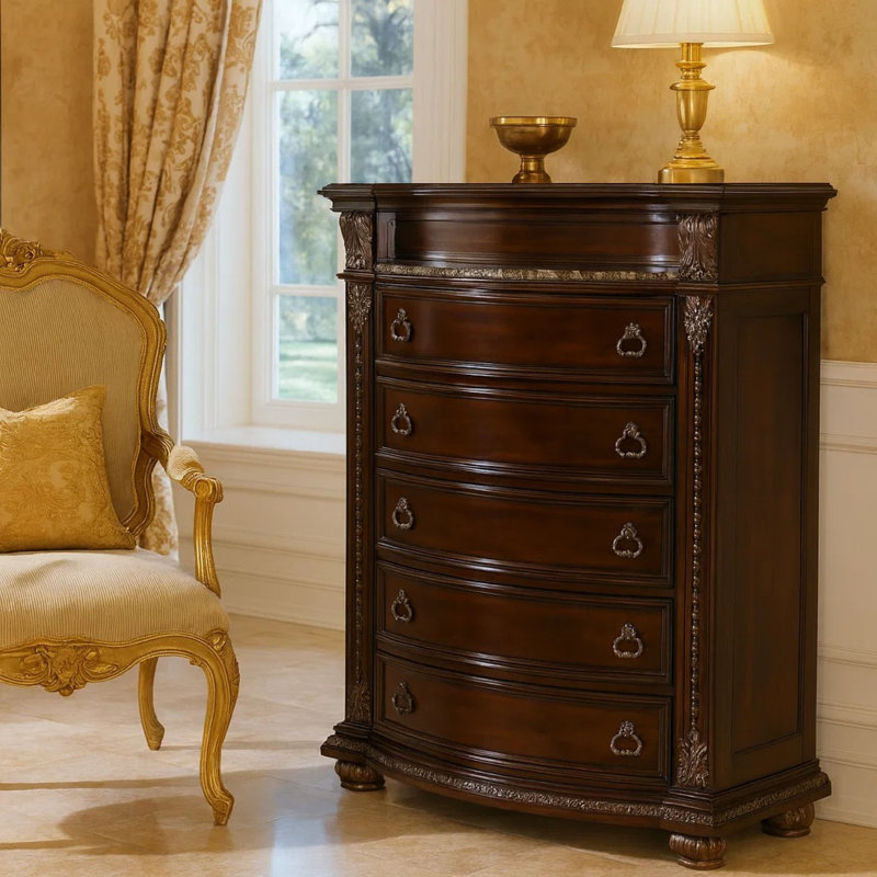 Commode 5 tiroirs Ilkley, Brun cerisier