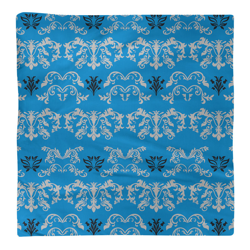 Damask Square Napkin, Silver/Carolina Blue/Black, Polyester, 10" W x 10" L