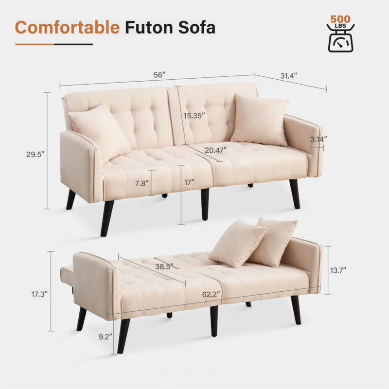 Small comfortable fabric sofa with adjustable backrest and armrests, Beige