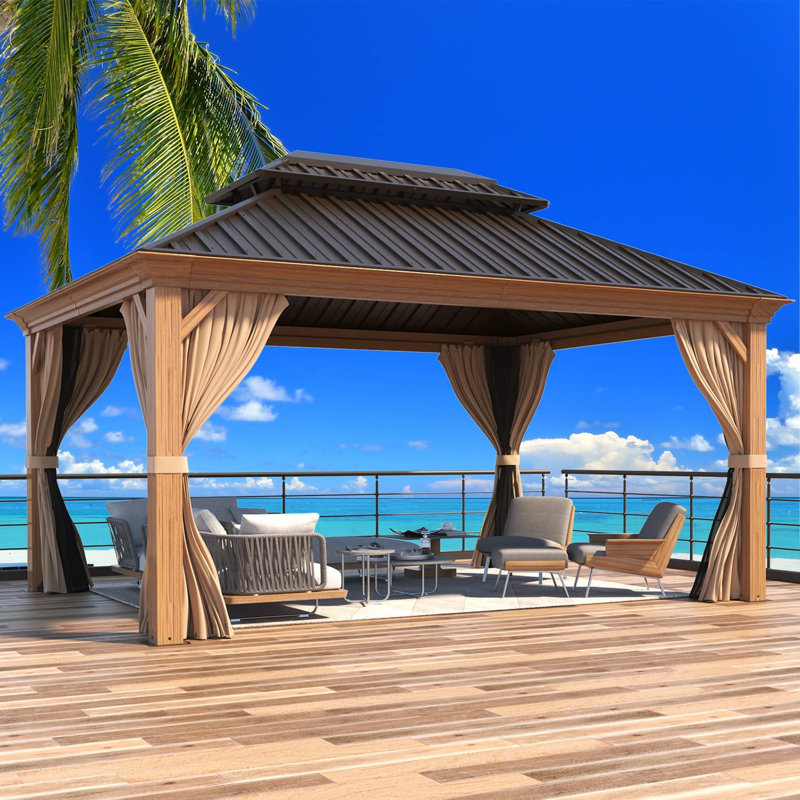 Pavillon de jardin en aluminium avec double toit, Abri pour voiture l 10 pi. x 14 pi. po