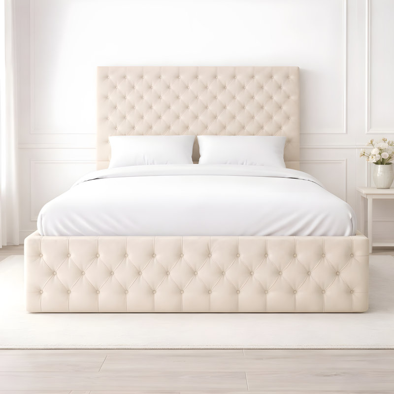 Upholstered Bed, Super King, Cream