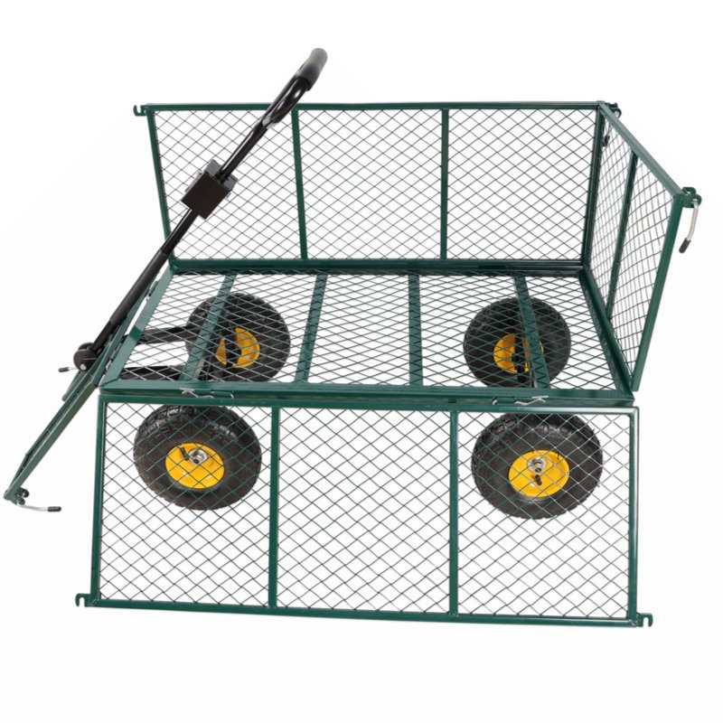 Green Steel Mesh Garden Wagon with Detachable Handle